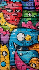 Vibrant, colorful graffiti wall with abstract cartoon designs, artful and playful background, realistic textures  , 8K , high-resolution, ultra HD,up32K HD