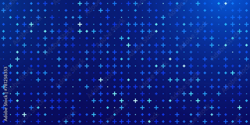 Poster Blue Mathematical Plus Symbols Pattern. Math Design Elements Background. Medical Tech Background. Vector Illustration.