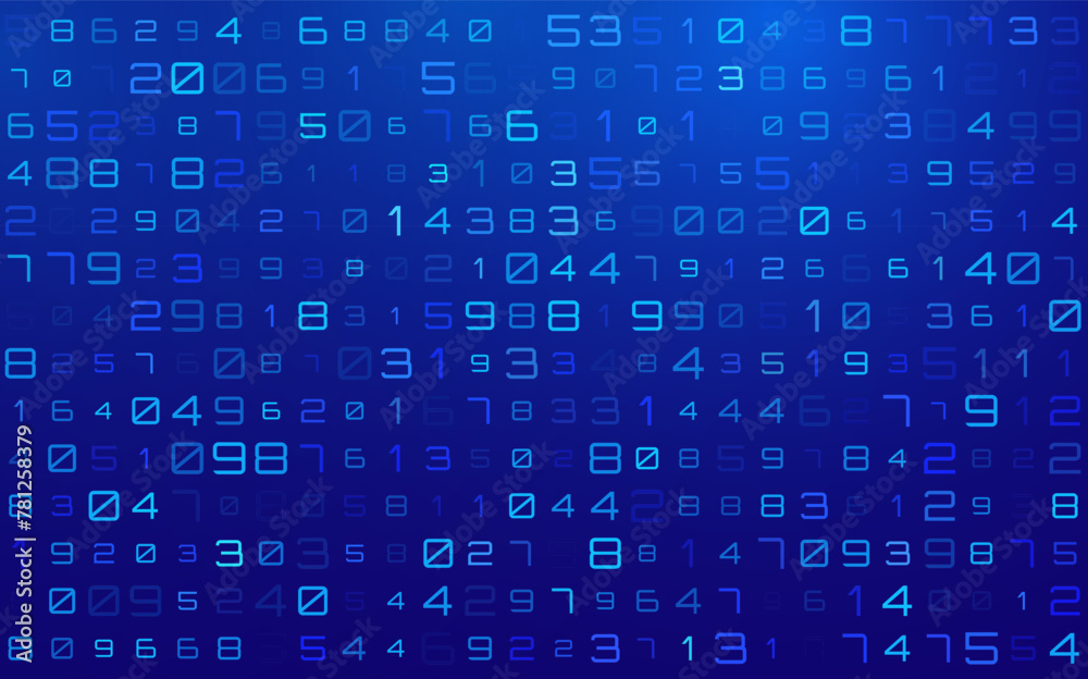 Aufkleber Cyberspace Random Digits Background. Math Numbers Led Matrix. Technology or Science Education Backdrop. Mathematical Led Display Banner. Vector Illustration.