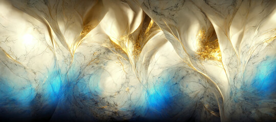 Blue and gold marble background. Fluid art modern wallpaper	