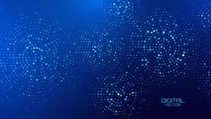 Abstract Digital Technology Halftone Circles Pattern. Hexagon Particles Digital Ripple Effect. Hi Tech Science Presentation Background. Vector Illustration.
