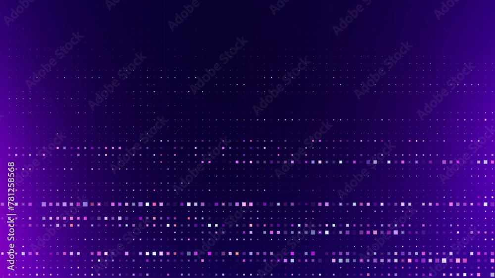 Poster Abstract Digital Technology Futuristic Background. Square Pixels Pattern with Lighting Glowing Particles Square Elements. Technology or Science Research Presentation Backdrop. Vector Illustration.