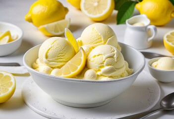 Organic lemon ice cream. A delicious summer dessert, gelato.