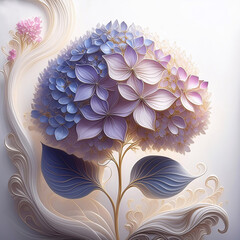 Abstrakcyjny kwiat, hortensja. Dekoracja na ściane, tapeta kwiatowa. Wzór kwiatowy, ilustracja - obrazy, fototapety, plakaty