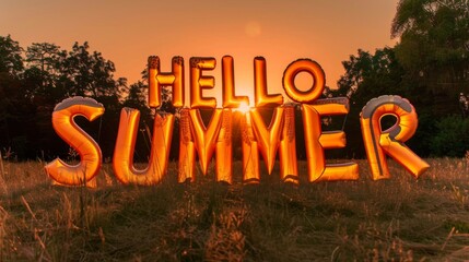 HELLO SUMMER inflatables glow with the golden light of sunset, offering a warm welcome to the evenings of the season