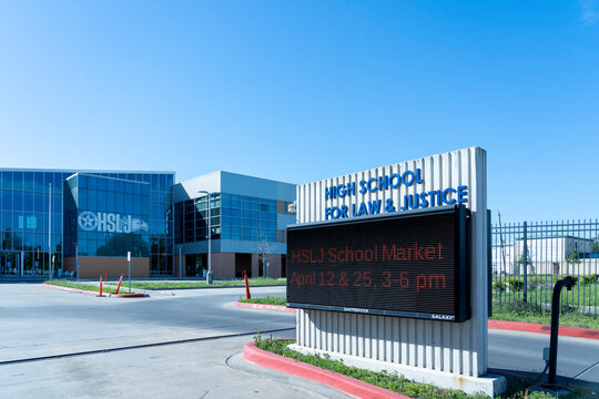 Houston, Texas, USA - April 5, 2024: High School for Law and Justice (HSLJ) in Houston, Texas, USA.