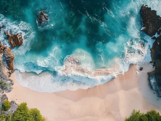 Fototapeten Beach painting, heavy acrylics, aerial view of ocean, sand, and rocks © ARTenyo