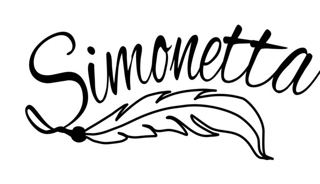 Simonetta - black color - name written - Word with feather for websites, baby shower, greetings, banners, cards-shirt, sweatshirt, prints, cricut, silhouette, sublimation