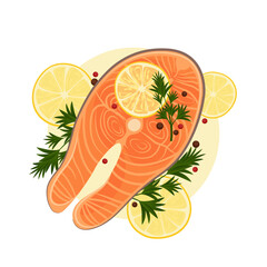 Grilled fish steak illustration. Grilled fish steak. Baked steak on the grill. BBQ fish.