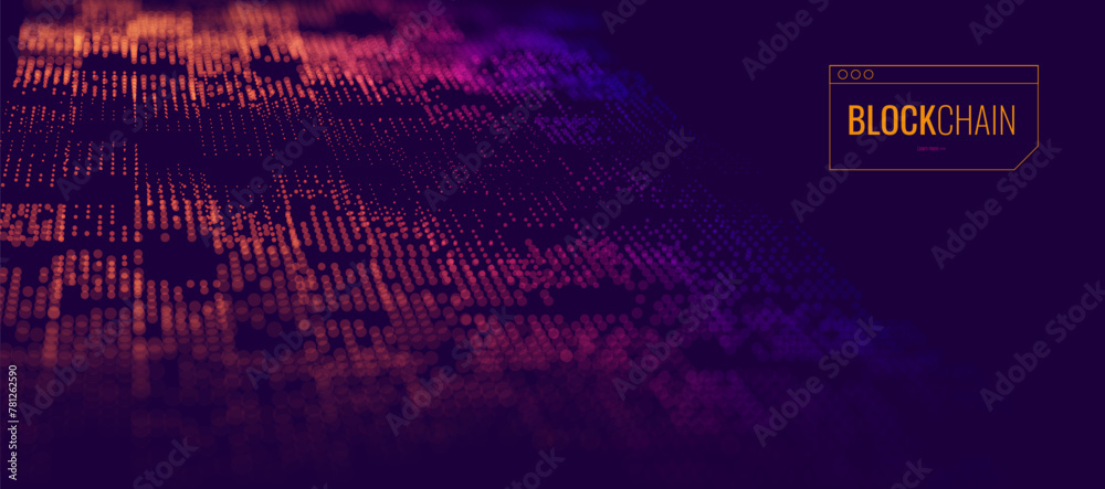 Poster Crypto Blockchain Data Background. Blockchain Grid Abstract Vector Background. Technology of Future Banner Design.