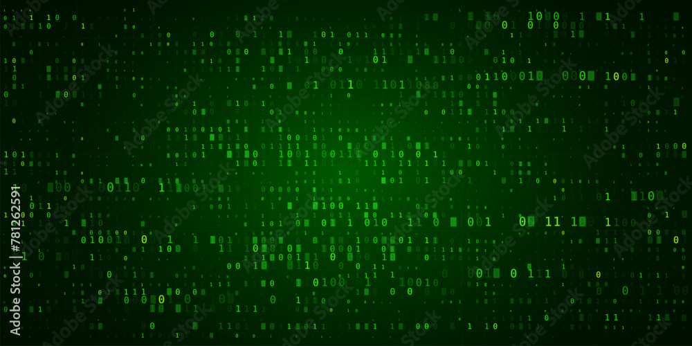 Fototapete Abstract Binary Software Programming Code Background. Random Parts of Program Source Code. Binary Digits Matrix. Digital Data Cyber Security Technology Concept. Wide Vector Illustration.