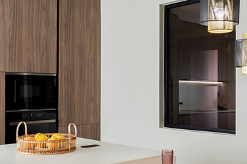 Sleek modern kitchen design with wooden accents