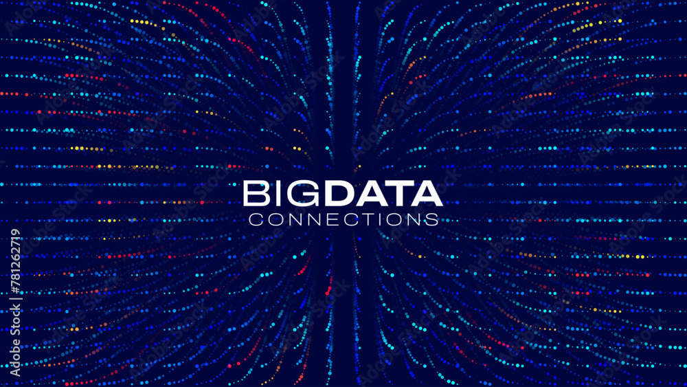 Poster Digital Data Flow Lines Vector Background. Big Data Technology Lines. Wireless Data Transmission Concept. High Speed Light Trails. Information Flow in Virtual Reality Cyberspace. Vector Illustration.