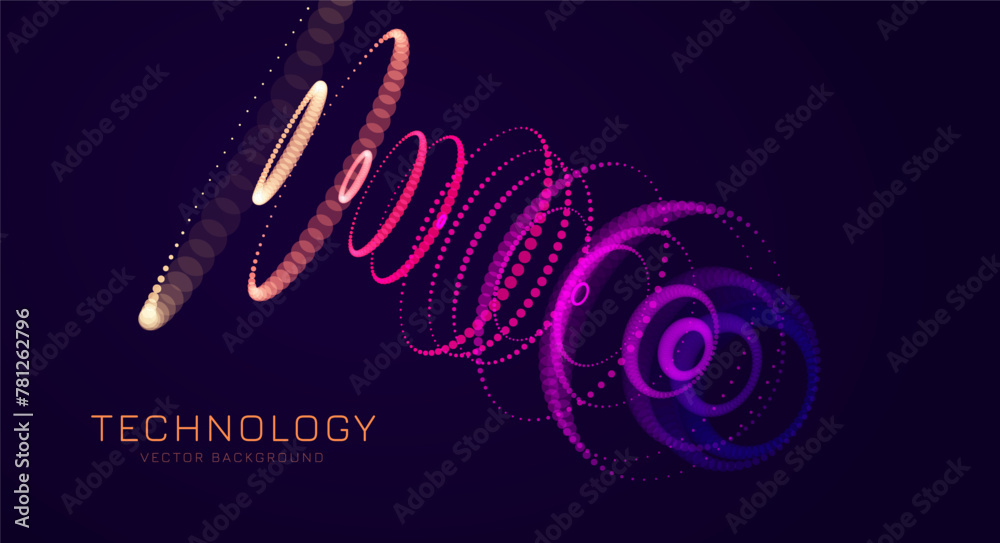 Poster Big Data Visualization. Circular Particles Dots Vortex Abstract Galaxy. Futuristic Science or Finance Infographic Design. Complex Visual Data Background. Abstract Data Flowing. Vector Illustration.