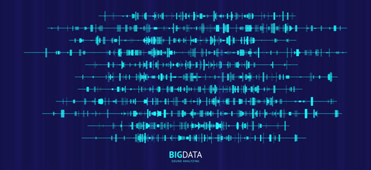 Big Data Audio Recognition Concept Background. Voice Recognition. Sound Waves Machine Learning Algorithm Visualization. Vector Illustration.