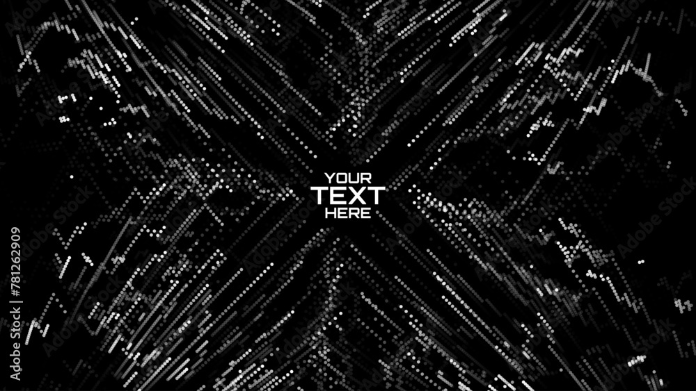 Poster Abstract Digital Particles Moving Towards Center. Futuristic Digital Circuit Wave. Big Data Visualization. 3D Virtual Space VR Cyberspace. Crypto Currency Concept. Vector Illustration.