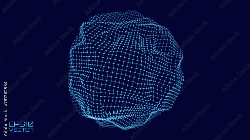 Poster Cyber 3D Mesh Solid Geometric Vector Background. Abstract HiTech Background with 3D Shape. HUD Design Element. Information Data Processing Concept. Cloud Data Transfer. Vector Illustration.