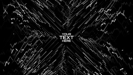 Abstract Digital Particles Moving Towards Center. Futuristic Digital Circuit Wave. Big Data Visualization. 3D Virtual Space VR Cyberspace. Crypto Currency Concept. Vector Illustration.