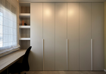 Modern Home Office with Integrated Wardrobe Design
