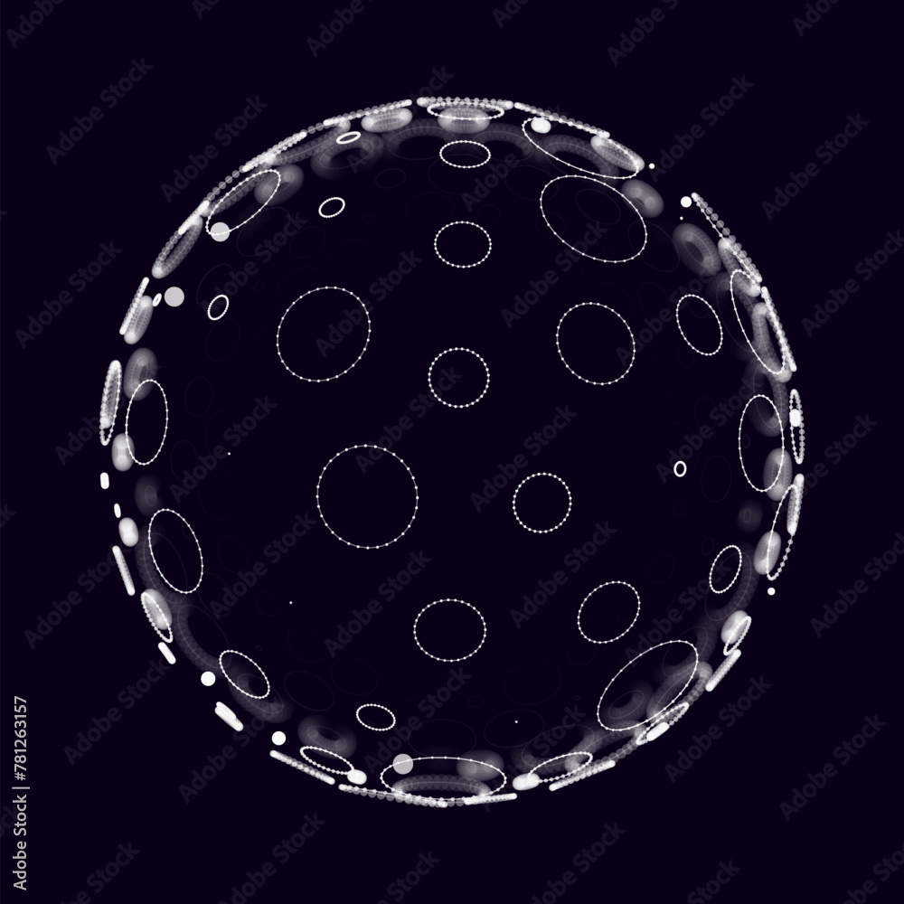 Poster Circle Lines on 3D Sphere. Global Digital Connections. 3D Wireframe Sphere Symbols Illustration. Abstract 3D Design. Technology Science Style Vector Background.