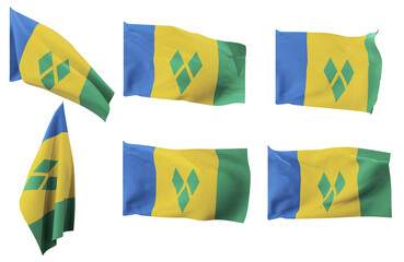 Large pictures of six different positions of the flag of Saint Vincent and the Grenadines