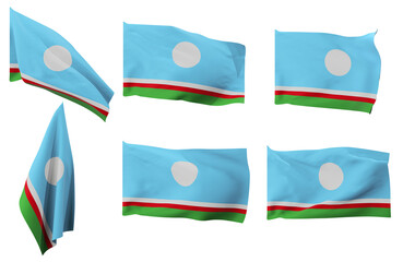Large pictures of six different positions of the flag of Sakha Republic