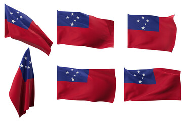 Large pictures of six different positions of the flag of Samoa