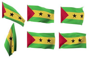Large pictures of six different positions of the flag of Sao Tome and Principe
