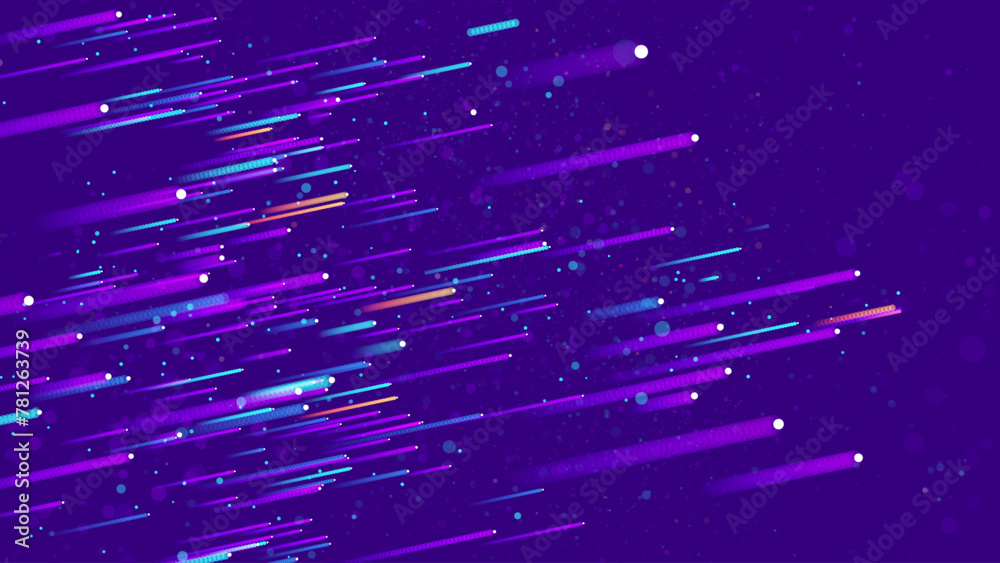Poster Digital Data Flow Vector Background. Big Data Technology Lines. 5G Wireless Data Transmission. High Speed of Light Trails. Information Flow in Virtual Reality Cyberspace. Vector Illustration.