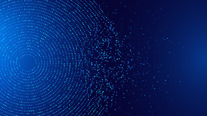 Abstract Digital Circles of Particles with Noise. Futuristic Circular Sound Wave. Big Data Visualization. 3D Virtual Space VR Cyberspace. Crypto Currency Concept. Vector Illustration.