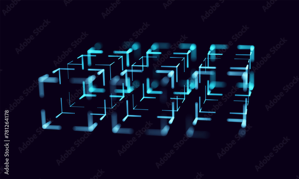 Fototapete Big Data 3D Cubes Quantum Computer Server Concept Background. 3D Blockchain Cube Blocks Concept. Data Core Abstract Cubes. Artificial Intelligence HUD Design Element.