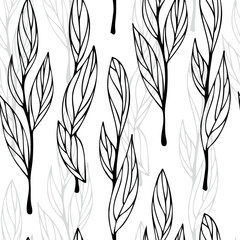 Leaves seamless vector pattern, hand drawn illustration