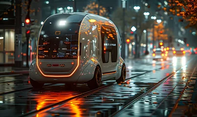 Foto op Canvas A futuristic electric delivery minivan with a fully autonomous system to navigate city streets © Brian Carter