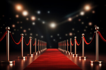 A red carpet with stance barriers and rope barriers, Generative AI