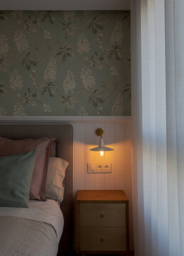 Cozy bedroom interior with warm lighting and decor