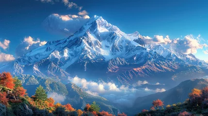 Foto auf Acrylglas Annapurna Snow-capped peaks towering into the sky. Its majestic presence is a testament to the pure power and beauty of the natural world.