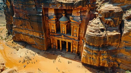 The ancient city of Petra is carved into the rose-red cliffs of Jordan. It is considered a...
