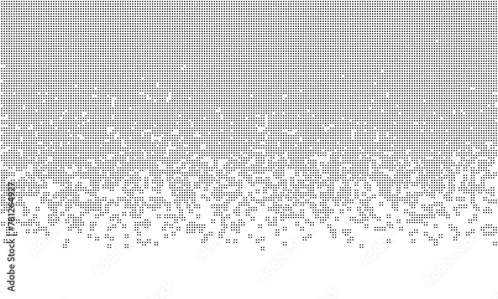 Poster Black and White Random Pixels Pattern. Classic Pixel Art Dithering Fade Gradient Background. Monochromatic Vector Illustration for Website, Card, Poster, etc.