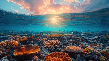 Striking coral reefs stretch beneath the turquoise waters of the Coral Sea.