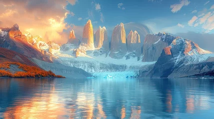 Papier Peint photo autocollant Cuernos del Paine Rugged beauty of Patagonia, with its towering mountains and sprawling glaciers, is a remote wilderness.