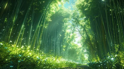 Serene beauty of Kyoto's bamboo forest captivates the soul. With a whispering stem that sways in the gentle breeze.