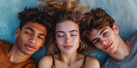 Polyamorous relationship involving three individuals, where love and connection are shared openly and with consent. One woman and two men.