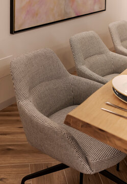 Modern dining space with stylish patterned chairs