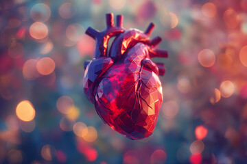 human heart with colorful bokeh background. - obrazy, fototapety, plakaty