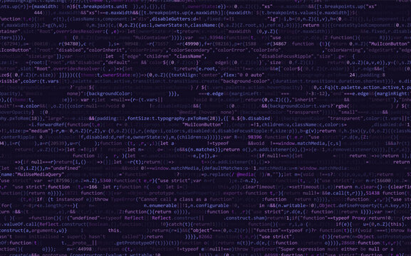 Software Web Developer Programming Code. Javascript Abstract Computer Script - Random Parts of Program Code. Vector Illustration. Learn Programming Framework Concept.