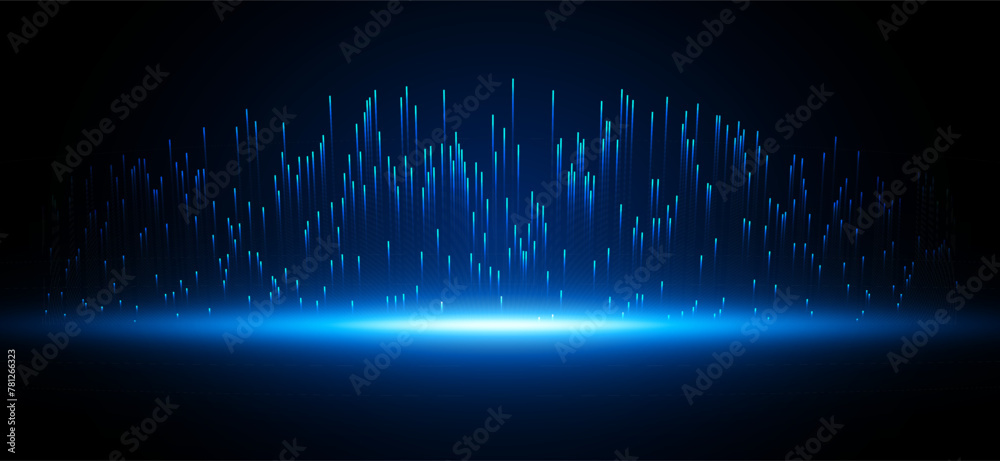 Aufkleber Abstract Digital Technology or Science Background. Blue Perspective Grid with Light Effects. Vector for Your Graphic Design.