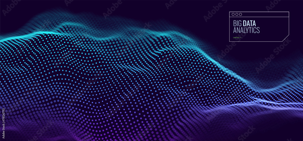 Aufkleber Abstract Digital Waves of Particles. Futuristic Blockchain Technology Wave. Big Data Visualization. 3D Virtual Space VR Cyberspace. Crypto Currency Concept. Vector Illustration.