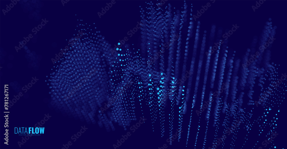 Aufkleber Cyber Big Data Flow. Digital Network. Concept of AI Technology. Digital Communication. Science Technology Presentation Background. Vector Illustration.