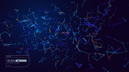 Neural Network Artificial Intelligence Background. Machine Learning Network Neurons. Blockchain Database. Neural Interface. Vector Illustration.