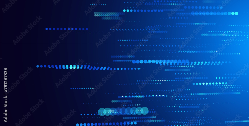 Aufkleber Abstract Technology Futuristic Digital Concept Pattern with Lighting Glowing Circles on Dark Blue Background. High Tech or Science Research Presentation Backdrop. Vector Illustration.